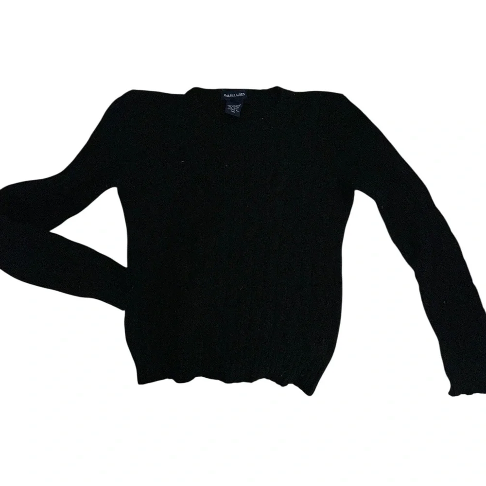 Ralph Lauren 100% cashmere black cabel knit crew neck sweater M 10-12